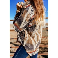 Brown Western Aztec Collared Button-up Sweatshirt - S thumbnail