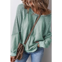 Mineral Blue Solid Waffle Knit Patchwork Raglan Sleeve Sweatshirt - 2XL thumbnail