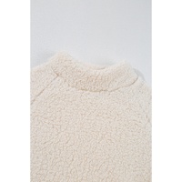 White Solid Fleece High Neck Drop Shoulder Pullover Sweatshirt - L thumbnail