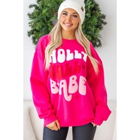 Rose Red Christmas Holly Jolly Babe Graphic Oversized Sweatshirt - L thumbnail