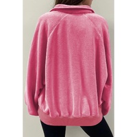 Pink Solid Snap Buttons Collared Balloon Sleeve Oversized Sweatshirt - S thumbnail