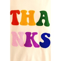 Apricot THANKS Chenille Embroidered Drop Shoulder Graphic Sweatshirt - L thumbnail