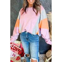 Light Pink Color Block Batwing Sleeve Loose Fit Sweatshirt - L thumbnail