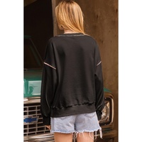 Black Contrast Rainbow Trim Drop Shoulder Pullover Sweatshirt - XL thumbnail