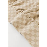Khaki Checkered Print Kangaroo Pocket Drawstring Hoodie - L thumbnail