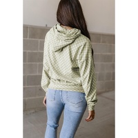 Green Checkered Print Kangaroo Pocket Drawstring Hoodie - L thumbnail