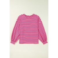 Sachet Pink Striped Print Crew Neck Drop Shoulder Sweatshirt - L thumbnail