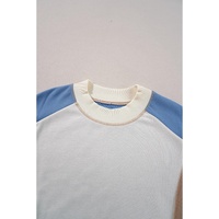 Sky Blue Ribbed Detail Color Block Sleeve Baggy Sweatshirt - L thumbnail
