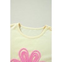 Beige Tinsel Flower Dropped Puff Sleeve Sweatshirt - S thumbnail