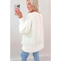 White Sequin Bowknot High Low Oversize Sweatshirt - M thumbnail