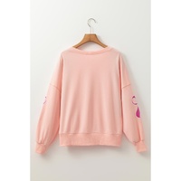 Apricot Pink Sequined Bowknot Drop Shoulder Oversized Sweatshirt - L thumbnail