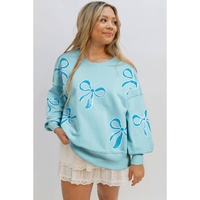 Beau Blue Sequined Bowknot Drop Shoulder Oversized Sweatshirt - L thumbnail