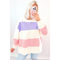 Beige Colorblock Patchwork Drop Shoulder Crewneck Sweatshirt - L thumbnail