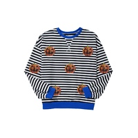 Black Stripe Funny Halloween Pumpkin Face Pattern Oversize Sweatshirt - L thumbnail
