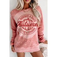 Pink Tie Dye Autumn Pumpkin Graphic Drop Shoulder Sweatshirt - L thumbnail