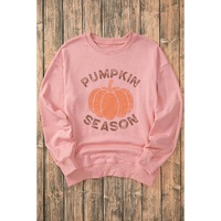 Pink PUMPKIN SEASON Crew Neck Drop Shoulder Sweatshirt - L thumbnail
