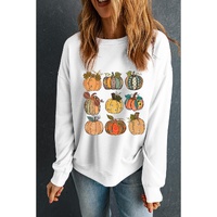 Beige Thanksgiving Pumpkin Print Drop Shoulder Sweatshirt - M thumbnail