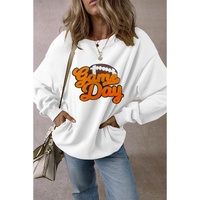 White Chenille Game Day Rugby Football Pattern Pullover Sweatshirt - M thumbnail