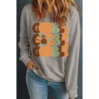 Gray GOBBLE Turkey Graphic Drop Shoulder Pullover Sweatshirt - S thumbnail