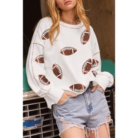 White Sequin Rugby Football Pattern Exposed Seam Game Day Sweatshirt - 2XL thumbnail