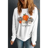Beige Rhinestone Pumpkin Graphic Crewneck Thanksgiving Sweatshirt - M thumbnail