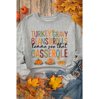Gray Thanksgiving Slogan Pumpkin Turkey Pie Graphic Sweatshirt - S thumbnail