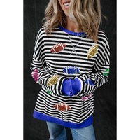 Black Stripe Sequin Rugby Football Drop Shoulder Pullover Sweatshirt - XL thumbnail