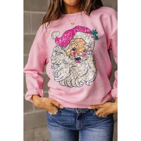 Pink Bold Christmas Claus Graphic Drop Shoulder Sweatshirt - S thumbnail