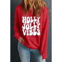 Red HOLLY JOLLY VIBES Graphic Crewneck Christmas Sweatshirt - 2XL thumbnail