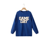 Dark Blue GAME DAY Glitter Detail Ribbed Drop Shoulder Sweatshirt - S thumbnail
