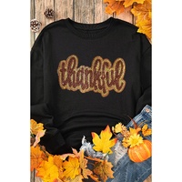 Black Glittering thankful Graphic Drop Shoulder Sweatshirt - M thumbnail