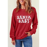 Red SANTA BABY Embroidered Crewneck Christmas Sweatshirt - S thumbnail