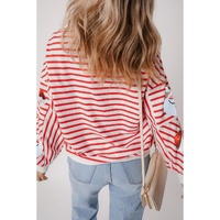 Orange Stripe Striped Sequin Santa Claus Pattern Christmas Pullover Sweatshirt - L thumbnail
