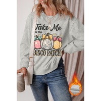 Gray Disco Ball Bowknot Pumpkin Graphic Crewneck Sweatshirt - L thumbnail