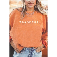 Orange Thankful Ribbed Crew Neck Thanksgiving Sweatshirt - L thumbnail