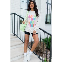 Beige HAVE A GOOD DAY Drop Shoulder Graphic Sweatshirt - L thumbnail
