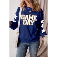 Navy Blue GAME DAY Printed Star Sleeve Crewneck Pullover Sweatshirt - L thumbnail