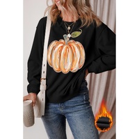 Black Thanksgiving Pumpkin Graphic Drop Shoulder Sweatshirt - M thumbnail