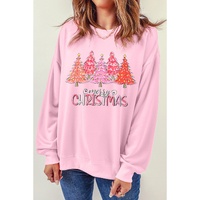 Pink Rhinestone Merry CHRISTMAS Christmas Tree Graphic Sweatshirt - XL thumbnail