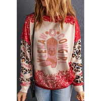 Red YEEHAW COWGIRL Graphic Bleached Scatter Leopard Sleeve Sweatshirt - S thumbnail