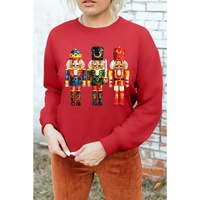 Red Christmas Metallic Nutcracker Graphic Crew Neck Sweatshirt - M thumbnail
