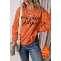 Russet Orange Glittering Pumpkin Season Graphic Drop Shoulder Pullover Sweatshirt - L thumbnail