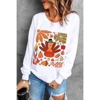 Beige Thanksgiving Fall Vibe Graphic Crew Neck Sweatshirt - S thumbnail
