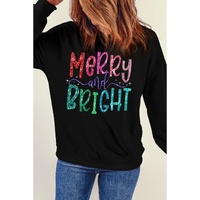 Black Glittering Merry and Bright Graphic Christmas Pullover Sweatshirt - M thumbnail