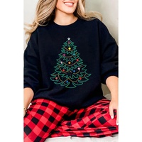 Black Rhinestone Christmas Tree Graphic Pullover Sweatshirt - M thumbnail