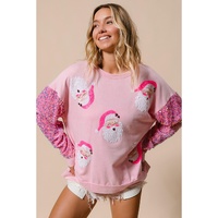 Pink Sequined Santa Claus Long Sleeve Christmas Sweatshirt - 2XL thumbnail