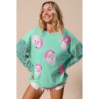 Moonlight Jade Sequined Santa Claus Long Sleeve Christmas Sweatshirt - L thumbnail