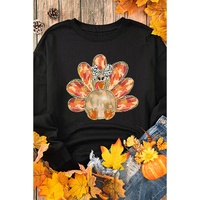 Black Thanksgiving Turkey Graphic Drop Shoulder Sweatshirt - S thumbnail