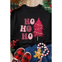 Black HO HO HO Christmas Tree Graphic Pullover Sweatshirt - M thumbnail