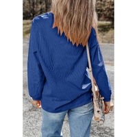 Dark Blue Chenille Checkered Game Day Graphic Drop Shoulder Corded Sweatshirt - XL thumbnail